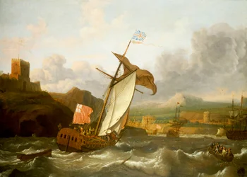 Un yate inglés navegando hacia Plymouth, finales del siglo XVII (óleo sobre lienzo)