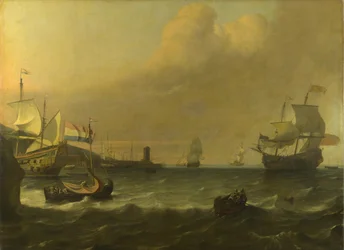 Buques de guerra holandeses entrando en un puerto mediterráneo, 1681