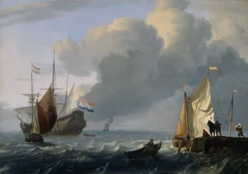 Fragata holandesa y otros barcos frente a la costa, c.1690 (óleo sobre tabla de roble)
