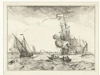 Vista del IJ con bote de remos Paisajes marinos (título de la serie)