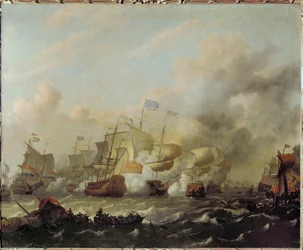 Última batalla naval de la guerra entre Holanda e Inglaterra ... (pintura sobre lienzo)
