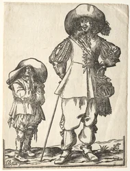 Caballero de pie y niño mendigo