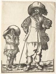 Caballero de pie y niño mendigo