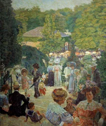 El Parque Montsouris desde el quiosco tiene música en 1900. Pintura de Ludovic Vallee (1864 - 1939)