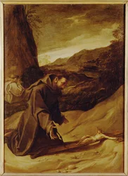 San Francisco adorando el crucifijo (pintura sobre lienzo)