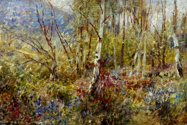 Bosque, de Ludovico Cavaleri (1867-1942), óleo sobre tabla, 50x75 cm