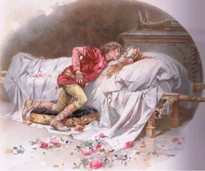 Tus drogas son rápidas. Así, con un beso, muero, ilustración de Romeo y Julieta