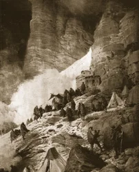 Guerra de los Alpes entre Italia y Austria: celebración de una misa en la ladera de una montaña, de "The Illustrated War News", 21 de junio de 1916 (litografía)