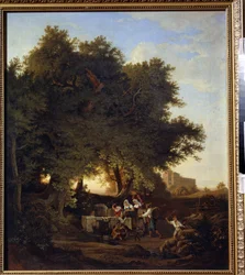 En el pozo. Pintura de Ludwig Richter (1803-1884). arte alemán. Óleo sobre tela. Museo de Arte Regional I. Kramskoi, Voronezh (Voronezh), Rusia.