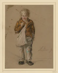 Niño mendigo con bolsa