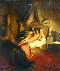 Desnudo en una cama roja