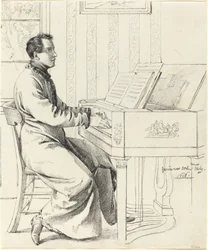 El cuñado del artista, Ludwig Hassenpflug, preparándose para tocar el piano