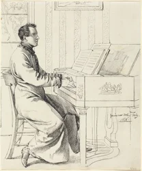 El cuñado del artista, Ludwig Hassenpflug, preparándose para tocar el piano