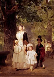 El paseo al Jardín de las Tullerías. Pintura de Louis Knaus