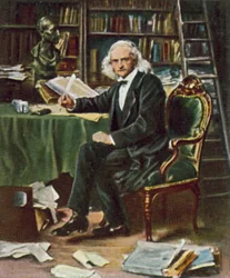 Theodor Mommsen, erudito clásico, historiador y escritor alemán (litografía en color)