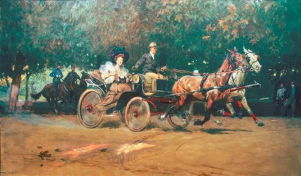 Señora Sacher en un carruaje de dos caballos