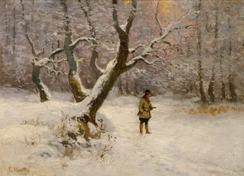 Paisaje invernal con cazadora