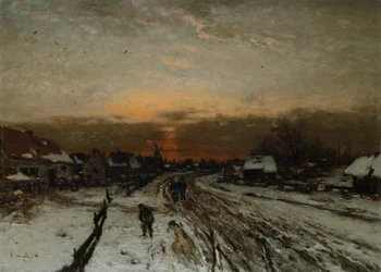 Paisaje invernal con puesta de sol (óleo sobre lienzo)