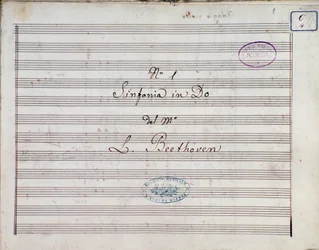 Primera página de la partitura de la Sinfonía n.º 1 en Do mayor opus 21, de Ludwig van Beethoven