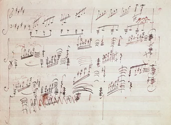 Partitura de la „Sonata para piano n.º 14 en do sostenido menor“, la „Sonata Claro de luna“ del compositor alemán Ludwig van Beethoven (1770-1827), compuesta en 1801. Casa natal de Beethoven, Bonn, Alemania