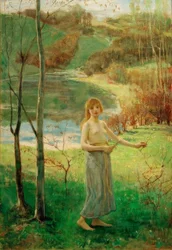 Joven mujer recogiendo flores