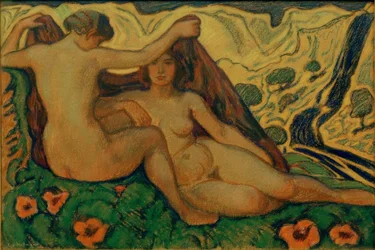 Dos desnudos en paisaje italiano