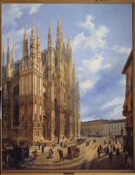 La Catedral (Duomo) de Milán (Italia). Pintura de Luigi Premazzi (1814-1891), óleo sobre lienzo