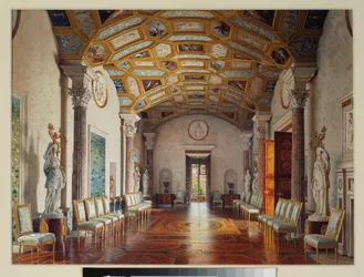 El gran salón de ágata (agathe) en el gran palacio de Tsarkoye Selo. Obra de Luigi Premazzi (1814-1891), acuarela sobre papel