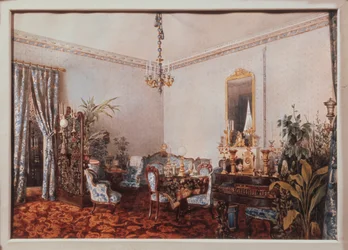 El Salón de la Casa Varvara Obreskova. Obra de Luigi Premazzi (1814-1891), acuarela sobre papel
