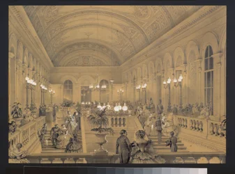 La escalera del Teatro Imperial Bolchoi Kammeny en San Petersburgo. Obra de Luigi Premazzi (1814-1891), acuarela y blanco sobre papel, alrededor de 1850. Arte italiano