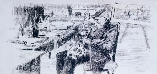 Retrato del pintor Giovanni Fattori por Luigi Levi (1858-1860 - 1939), dibujo