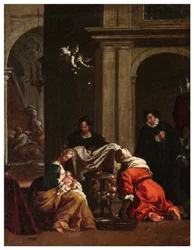 Transepto norte, Altar de San Rocco 1635, 45, Genovesino 1645, Nacimiento de San Rocco, Pintado en la parte inferior izquierda