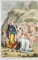 Restauración de la raza humana o Riproduzione del Genere Umano, Libro I, ilustración de las Metamorfosis de Ovidio, Florencia, 1832
