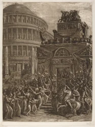 El cuerpo de Adriano yaciendo en estado junto a su mausoleo, finales del siglo XVIII-principios del siglo XIX