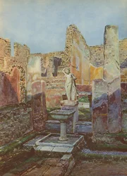 Pompeya: Casa del Balcón Colgante, interior (litografía en color)