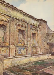 Pompeya: Casa de la Fuente Pequeña, Fuente de mosaico (litografía en color)
