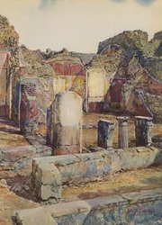 Pompeya: Interior de la casa en Regione IX, V Insula, N 18 (litografía en color)