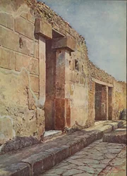 Pompeya: Via degli Augustali, Entrada a una casa patricia (litografía en color)