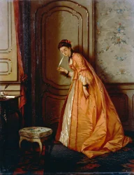 Escuchar, de Luigi Crosio (1835-1915), óleo sobre tabla, 40,5x32 cm