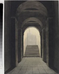 Perspectiva del corredor en el Convento de los Capuchinos, en Génova