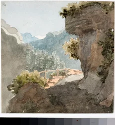 Vista de sendero de montaña (acuarela, ca 1820)
