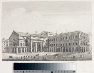 Vista del Teatro Carlo Felice y el Palacio de la Academia en Génova