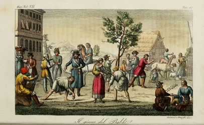 Huesos de nudillos. Ilustración de Il costume antico e moderno o storia del governo por Giulio Ferrario, 1831