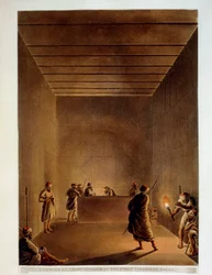 Egipto, Habitación y sarcófago de la Gran Pirámide de Giza, grabado de "Vistas" de Luigi Mayer
