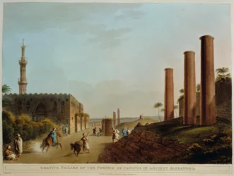 Francia, París, Columnas de granito del antiguo pórtico en Alejandría