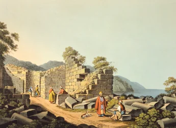 Grecia, Isla de Samos, Ruinas de un antiguo templo, por Luigi Mayer, grabado