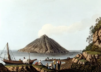 Isla de Stromboli - en “Vistas en los Dominios Otomanos, en Europa, en Asia, y algunas de las islas del Mediterráneo”, por Luigi Mayer, Londres