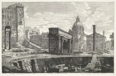 De Zuil van Phocas en el Foro Romano Veduta dello scavo della Colonna di Foca (título sobre objeto)