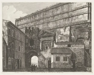 Porta Maggiore de Roma Vista del Monumento del Condotto delle Acque Claudia, y Anione Nuovo, y del Acqua Felice (título sobre objeto)