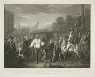 Lodewijk XVI bij het schavot El comportamiento tranquilo y sereno de Lewis XVI al separarse de su confesor Edgeworth / el momento antes de que se pusiera fin a su existencia el 21 de enero de 1793 (título sobre objeto)